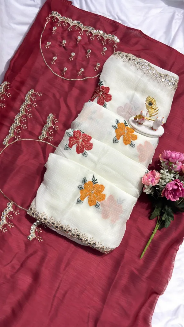 White_And_Red_Georgette_Saree_For_Women