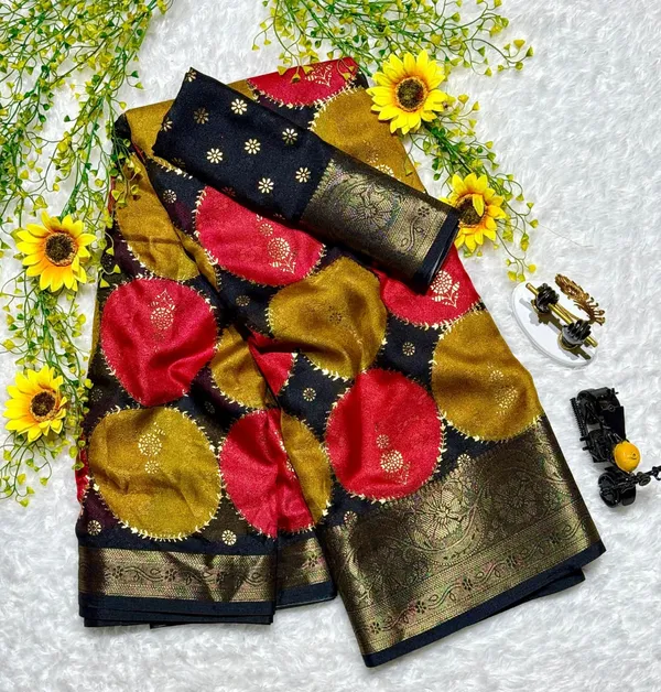 Designer_Blooming_Silk_Saree_with_Shiny_Foil_Work_and_Zari_Weaving_Border_(With_Blouse)