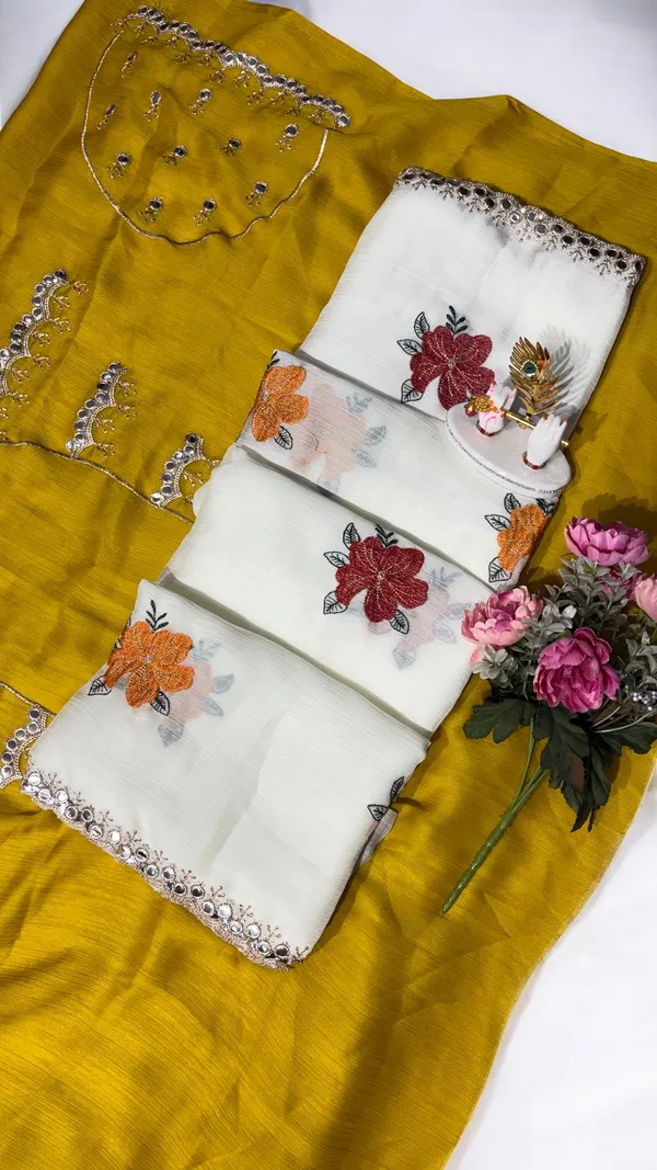White_Chanderi_Silk_Blend_Saree_For_Women