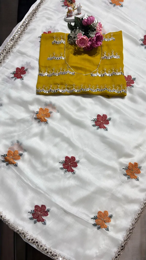 White_Chanderi_Silk_Blend_Saree_For_Women