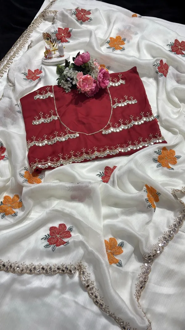 White_And_Red_Georgette_Saree_For_Women