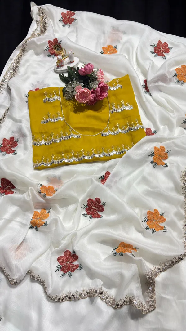 White_Chanderi_Silk_Blend_Saree_For_Women