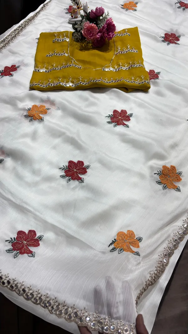 White_Chanderi_Silk_Blend_Saree_For_Women