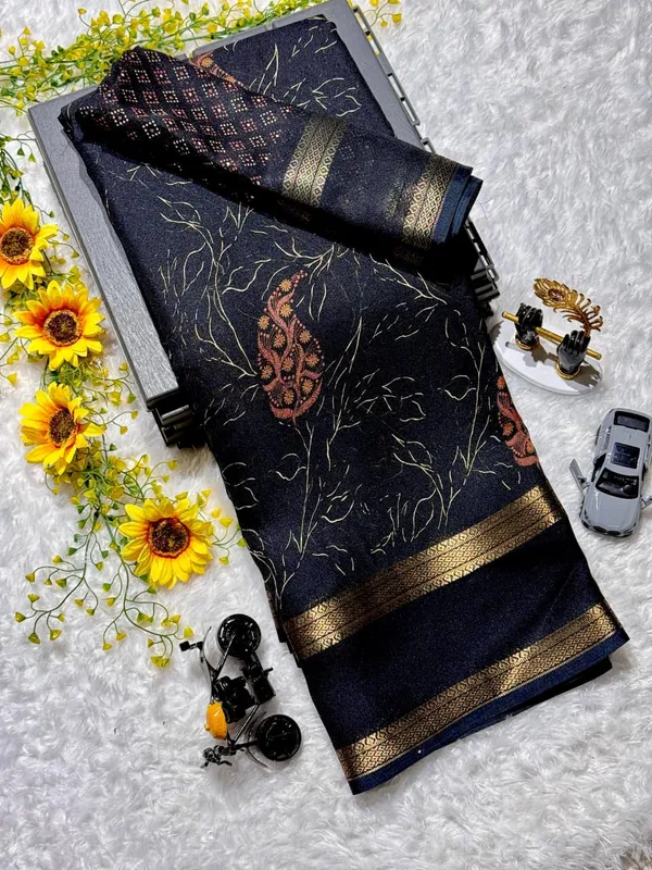 Premium_Black_Georgette_Saree_with_Uniform_Print_&_Matching_Blous