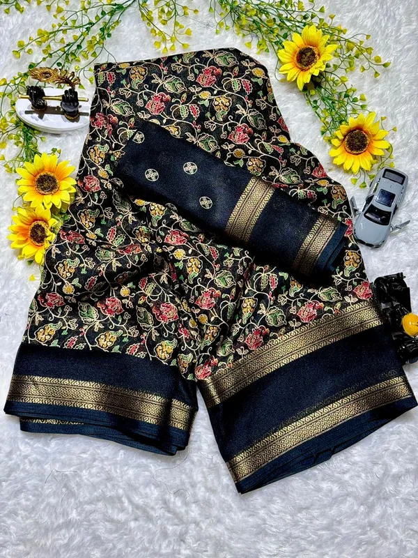 Premium_Black_Georgette_Saree_with_Uniform_Print_&_Matching_Blous