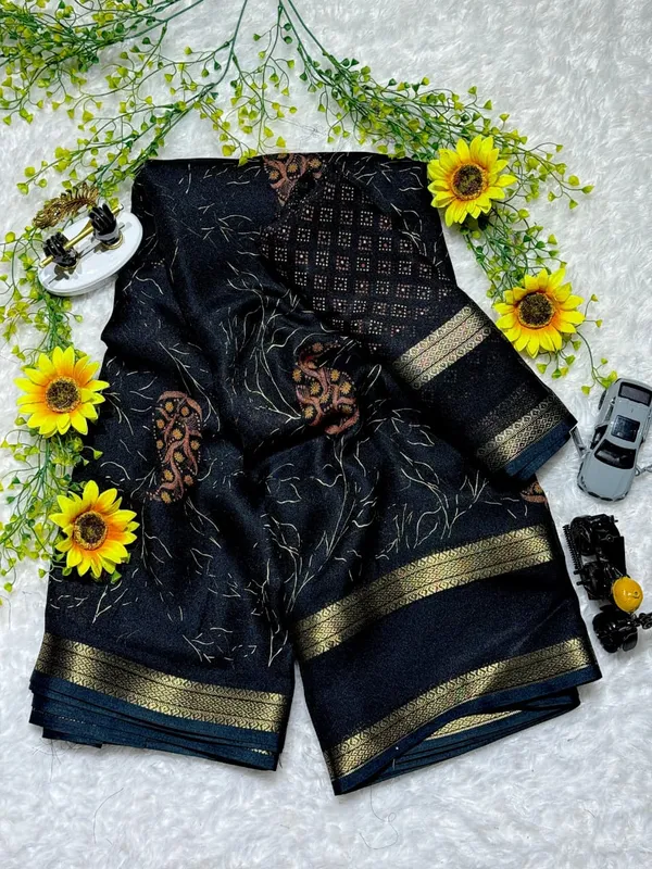 Premium_Black_Georgette_Saree_with_Uniform_Print_&_Matching_Blous