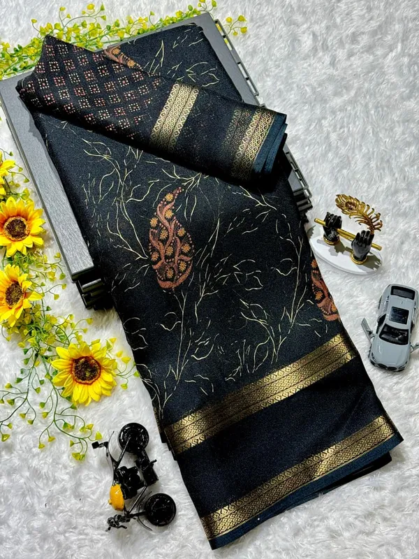 Premium_Black_Georgette_Saree_with_Uniform_Print_&_Matching_Blous