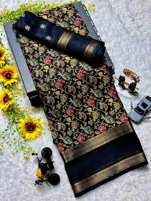 Premium_Black_Georgette_Saree_with_Uniform_Print_&_Matching_Blous