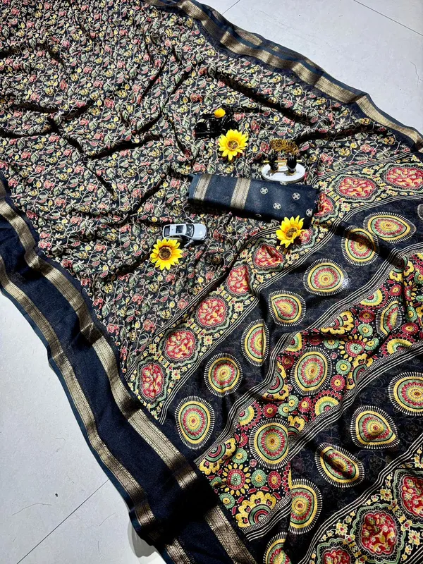 Premium_Black_Georgette_Saree_with_Uniform_Print_&_Matching_Blous