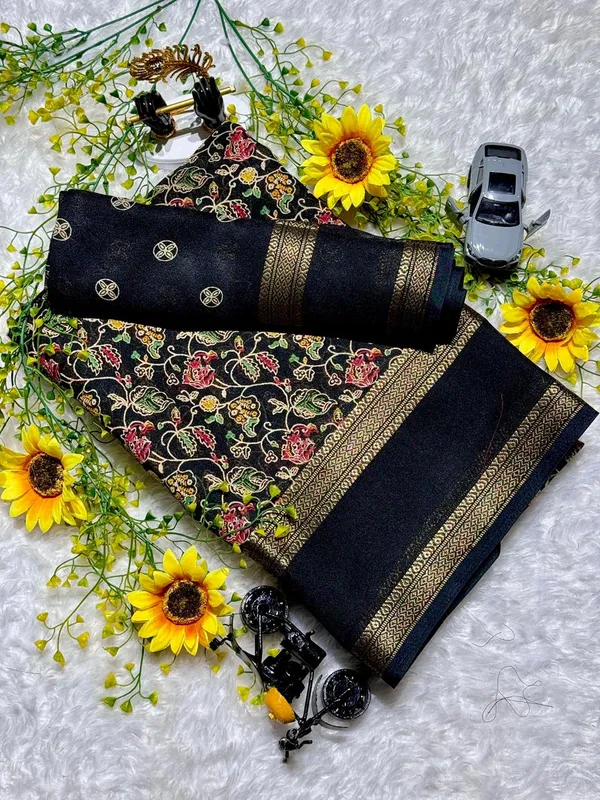 Premium_Black_Georgette_Saree_with_Uniform_Print_&_Matching_Blous