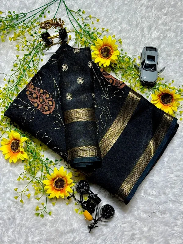 Premium_Black_Georgette_Saree_with_Uniform_Print_&_Matching_Blous