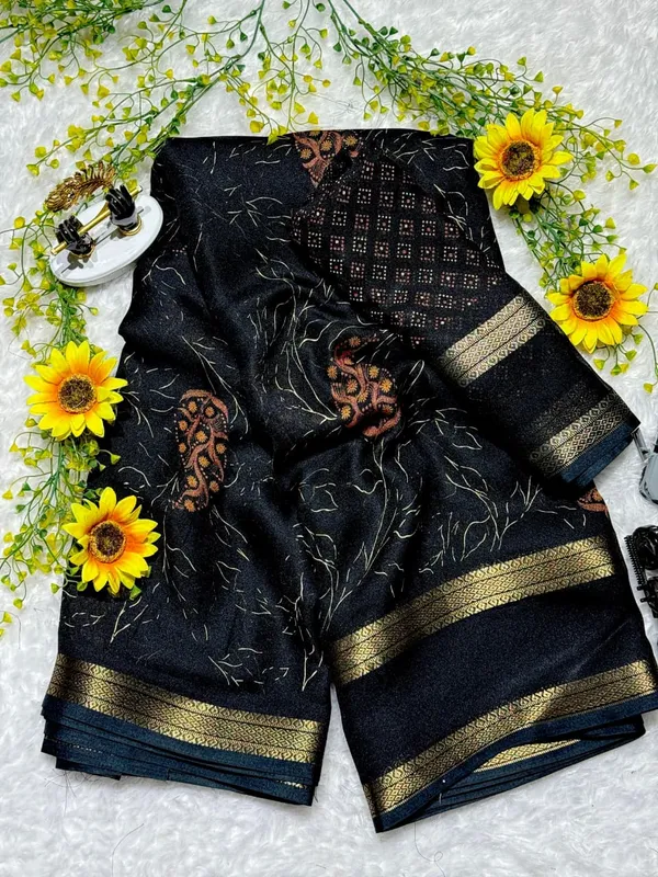 Premium_Black_Georgette_Saree_with_Uniform_Print_&_Matching_Blous