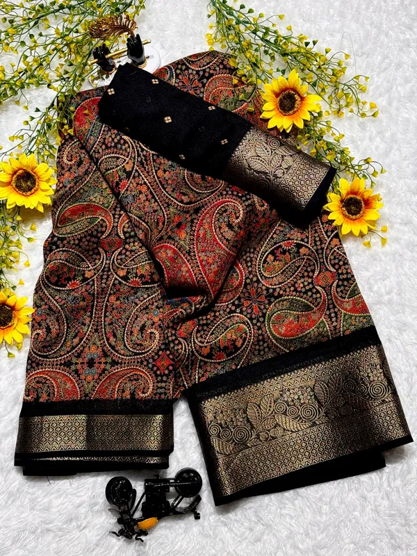 Premium_Soft_Georgette_Ajrakh_Print_Saree_with_Zari_Border_|_Lightweight_Daily_&_Office_Wear_Saree_with_Designer_Blouse_Piece