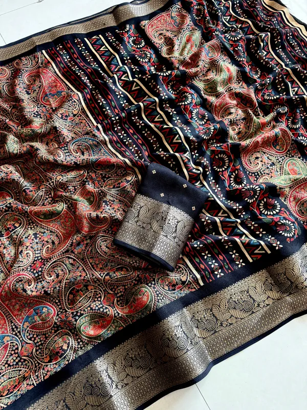 Premium_Soft_Georgette_Ajrakh_Print_Saree_with_Zari_Border_|_Lightweight_Daily_&_Office_Wear_Saree_with_Designer_Blouse_Piece