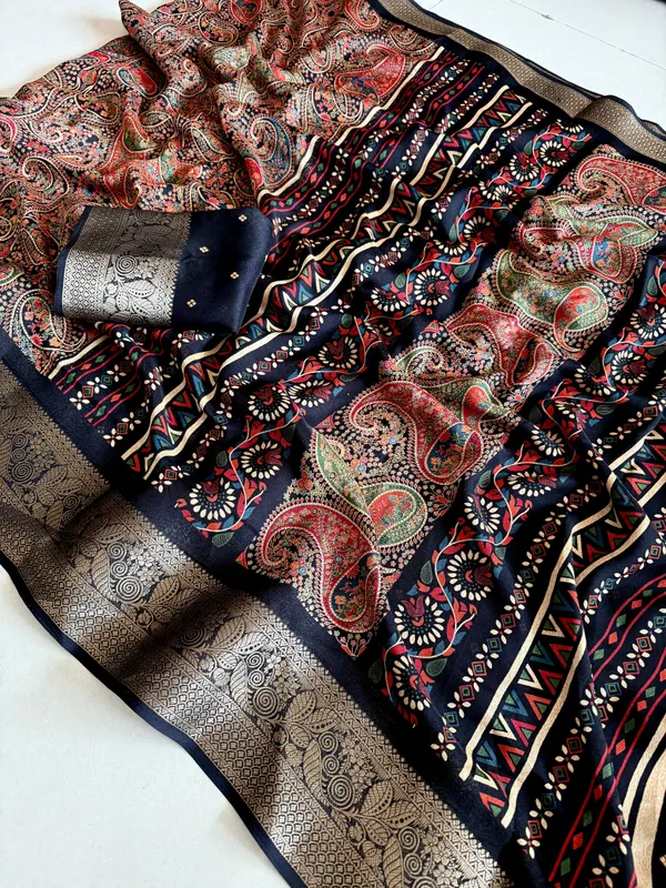 Premium_Soft_Georgette_Ajrakh_Print_Saree_with_Zari_Border_|_Lightweight_Daily_&_Office_Wear_Saree_with_Designer_Blouse_Piece