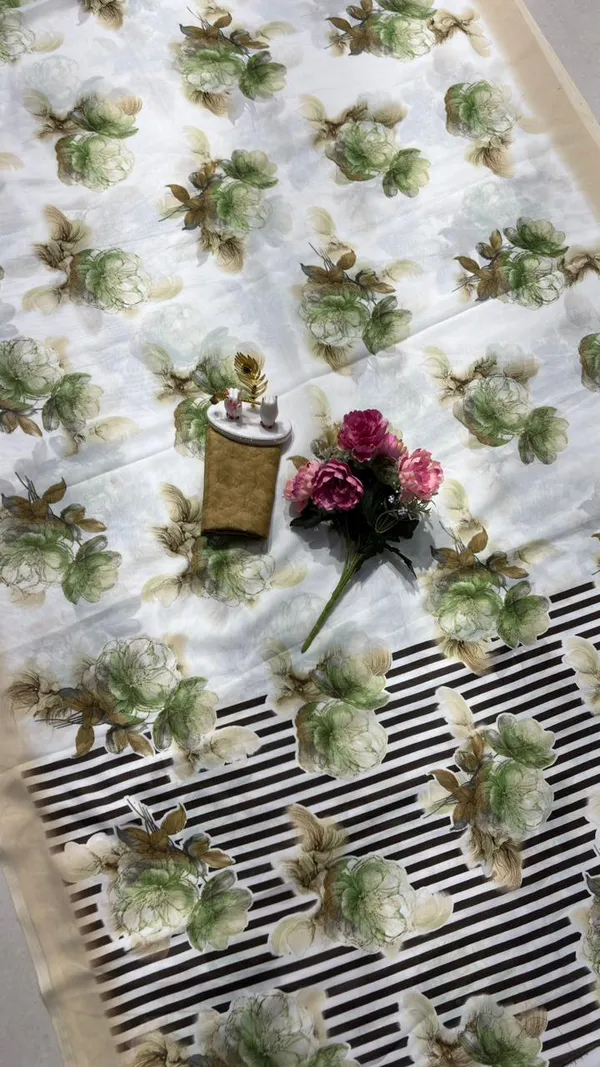 White_And_Green_Organza_Saree_For_Women