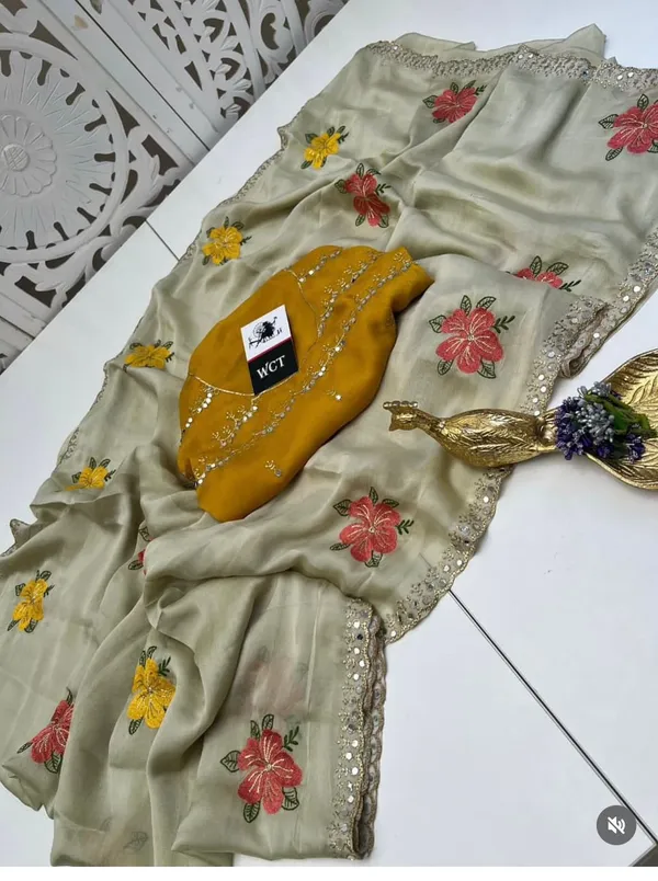 Yellow_And_Orange_Georgette_Saree_For_Women