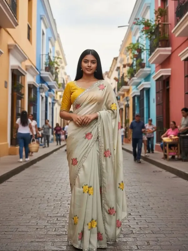 Yellow_And_Orange_Georgette_Saree_For_Women