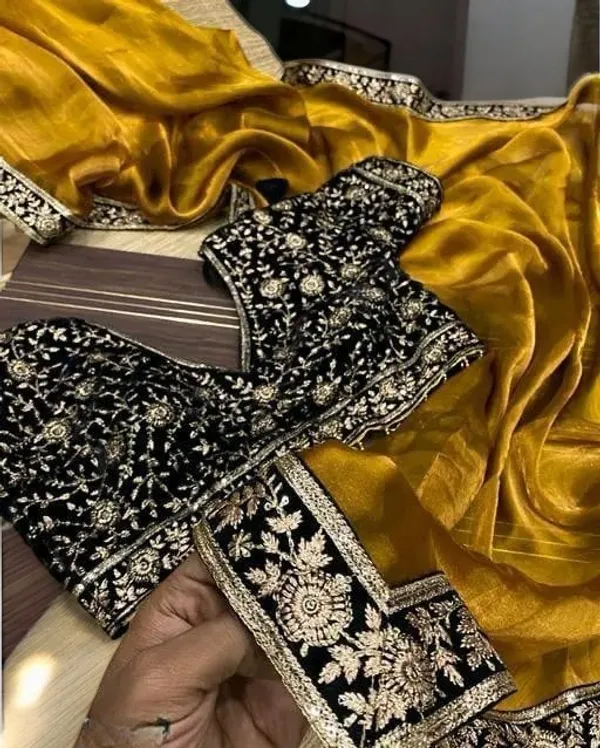 Trending_Gold_Crush_Binny_Saree_with_Heavy_Velvet_Stitched_Blouse