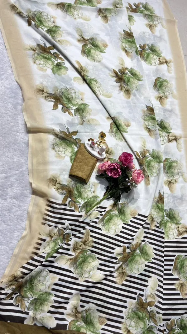 White_And_Green_Organza_Saree_For_Women