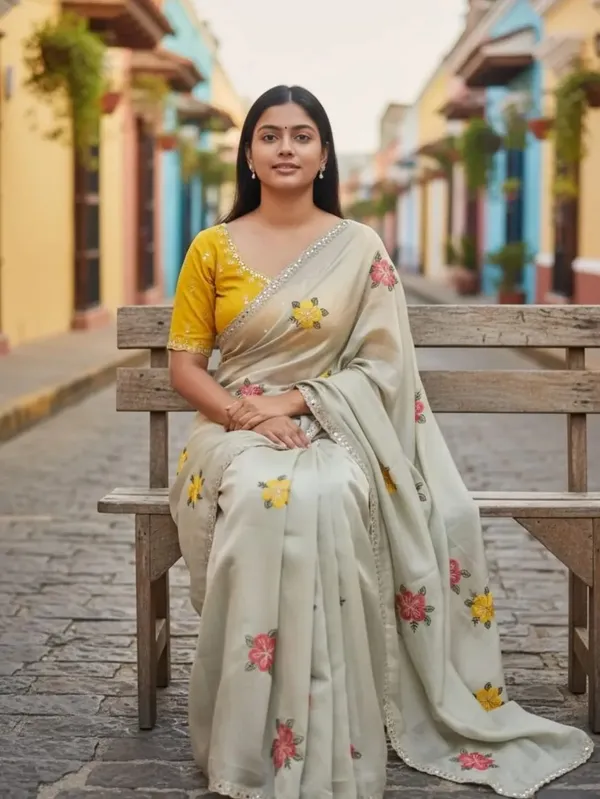 Yellow_And_Orange_Georgette_Saree_For_Women