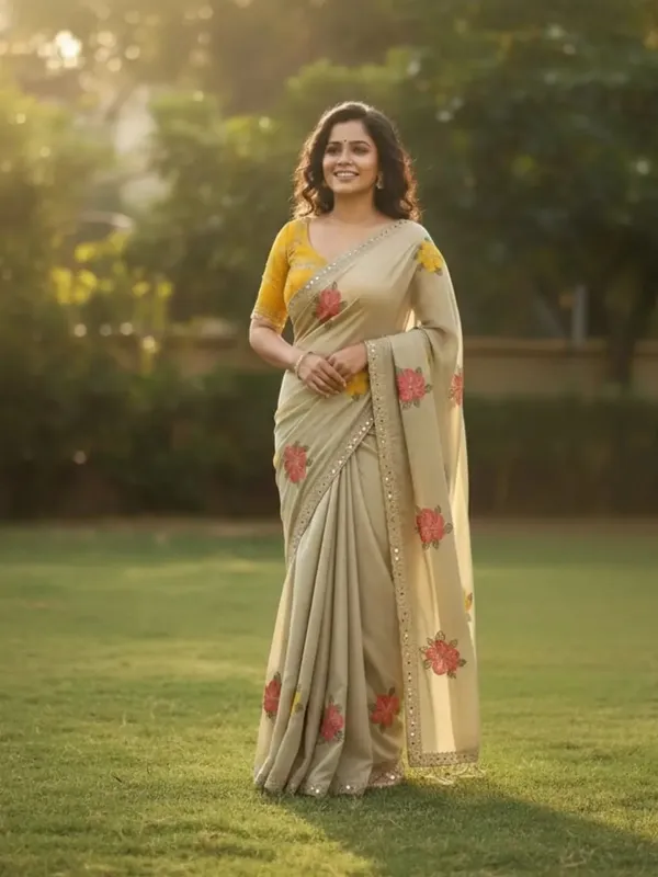 Yellow_And_Orange_Georgette_Saree_For_Women