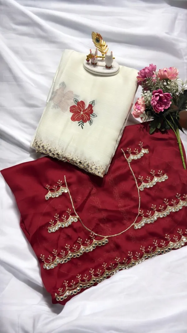 White_And_Red_Georgette_Saree_For_Women