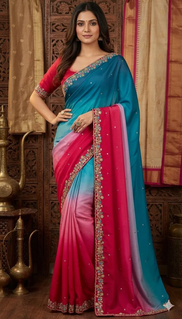 Pink_And_Blue_Georgette_Saree_For_Women