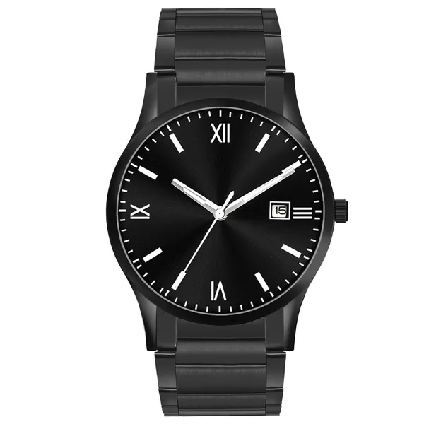 Black_Stainless_Steel_Analog_Watch_With_Roman_Numerals_And_Date_Display_For_Men