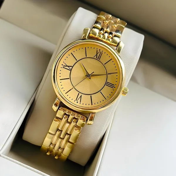 Gold_Roman_Numeral_Quartz_Dress_Watch_With_Metal_Bracelet_For_Men