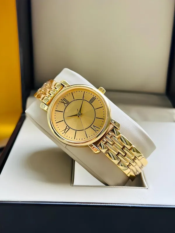Gold_Roman_Numeral_Quartz_Dress_Watch_With_Metal_Bracelet_For_Men
