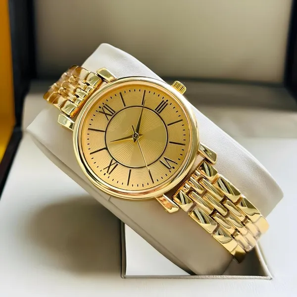 Gold_Roman_Numeral_Quartz_Dress_Watch_With_Metal_Bracelet_For_Men