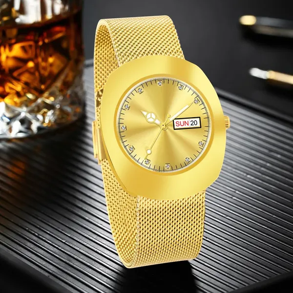 Golden_Stainless_Steel_Mesh_Strap_Analog_Watch_For_Men