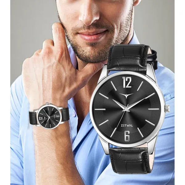 Black_Analog_Quartz_Watch_With_Stainless_Steel_Case_And_Leather_Strap_For_Men