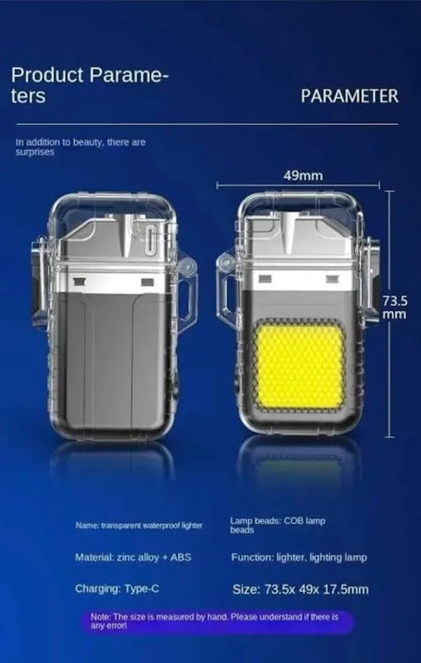 2-in-1_Electric_Coil_Lighter_with_LED_Torch,_Type-C_Charging,_Waterproof_Transparent_Case,_73.5_x_49_x_17.5mm