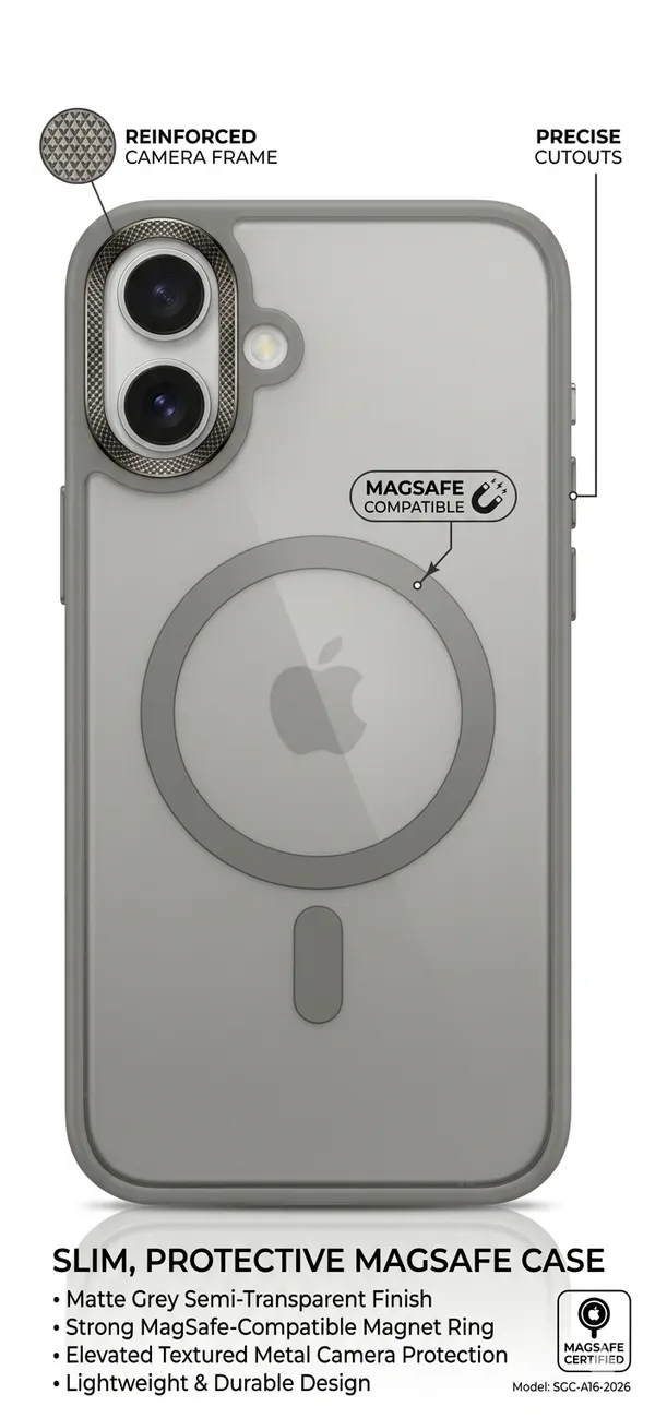 Kavizo_MagSafe_Compatible_Case_for_iPhone_16_Plus_|_Frosted_Translucent_Back_|_Slim_Protective_Cover_with_Metal_Camera_Protection_(Grey)