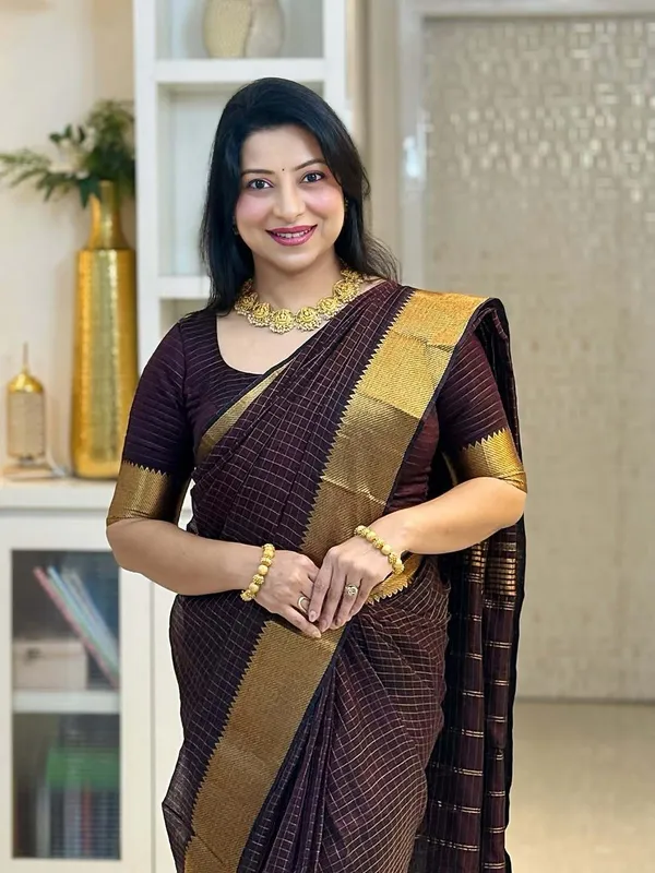 Akira_-Chocolate_Brown_Golden_Checks_Saree_For_Women