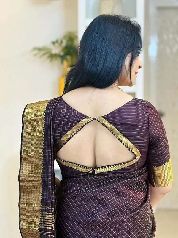Akira_-Chocolate_Brown_Golden_Checks_Saree_For_Women