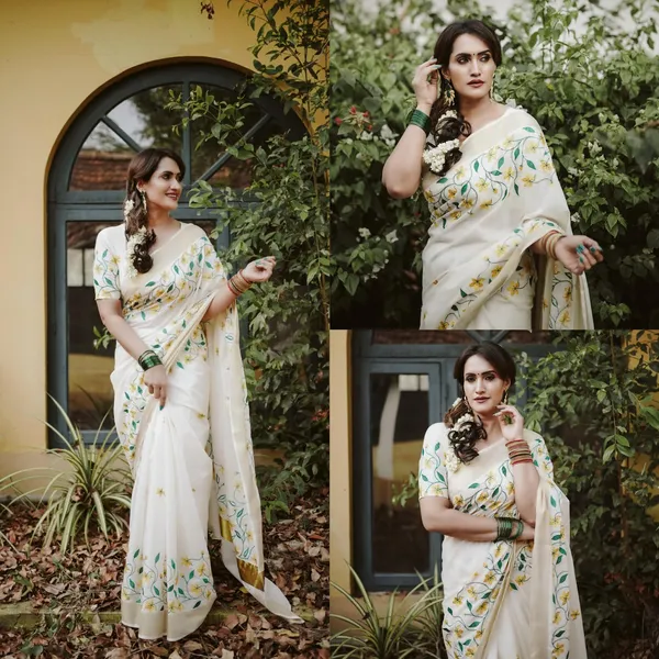 Off-White_Flower_Embroidery_Saree_For_Women