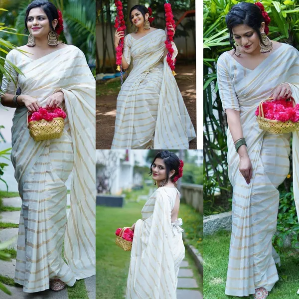 Cotton_Golden_Lines_Saree_With_Tussels_For_Women