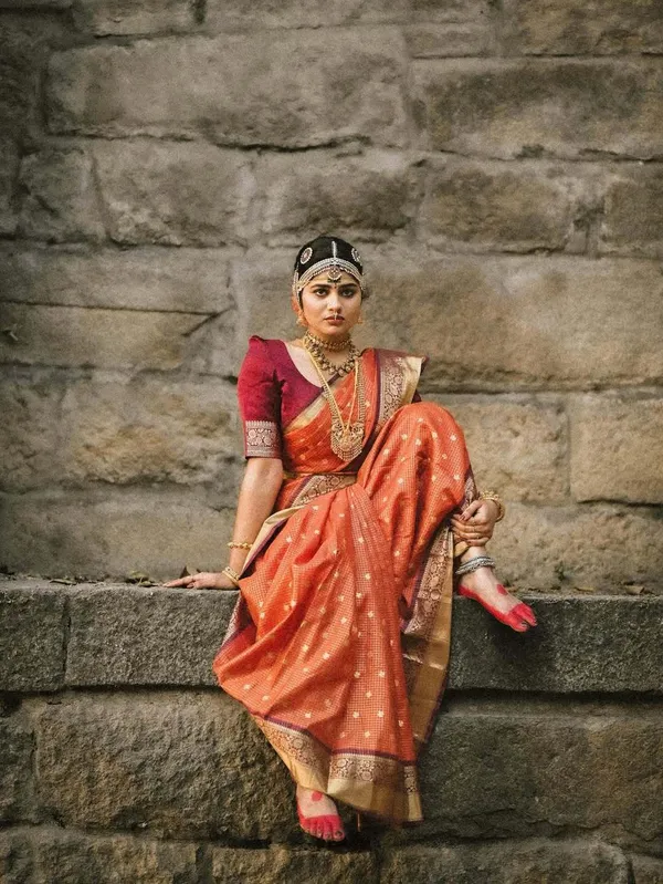 Rust_Orange_Micro_Jari_Checks_Saree_For_Women