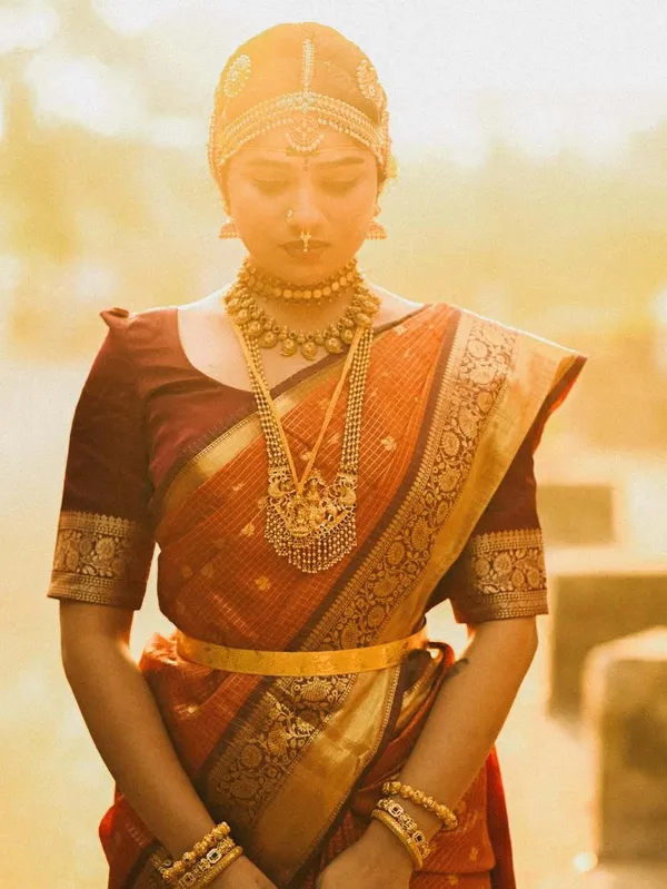 Rust_Orange_Micro_Jari_Checks_Saree_For_Women