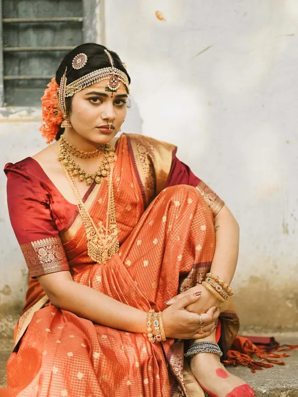 Rust_Orange_Micro_Jari_Checks_Saree_For_Women