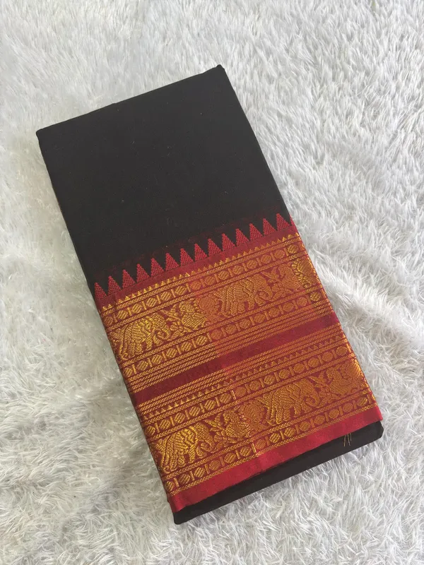 Malathi_Retta_Petta_Border_Black_And_Maroon_Cotton_Saree_For_Women