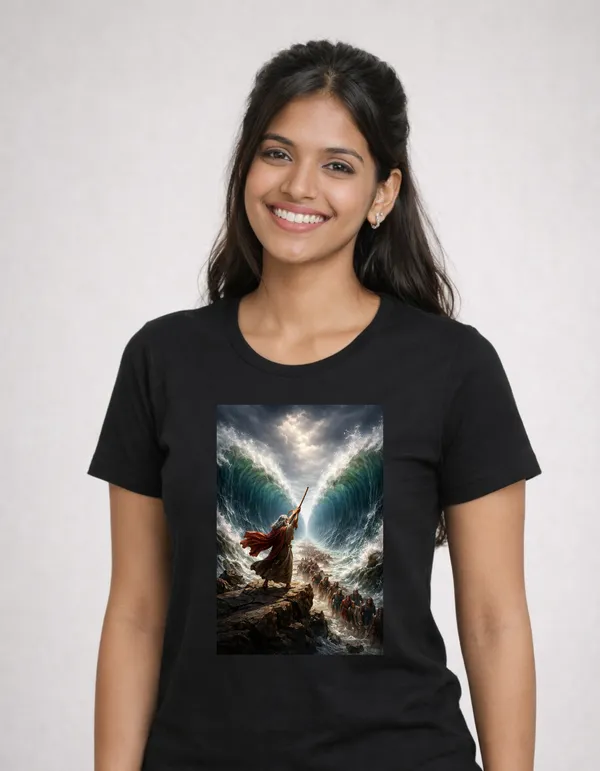 Gospel_Threads_Black_Cotton_Moses_Splitting_Red_Sea_Scripture_T-Shirt_For_Men_&_Women_|_Exodus_14:21_Christian_Bible_Story_Tee_India_|_Printed_Front_&_Back_God_Makes_A_Way_Apparel_for_Church_&_Youth_Events