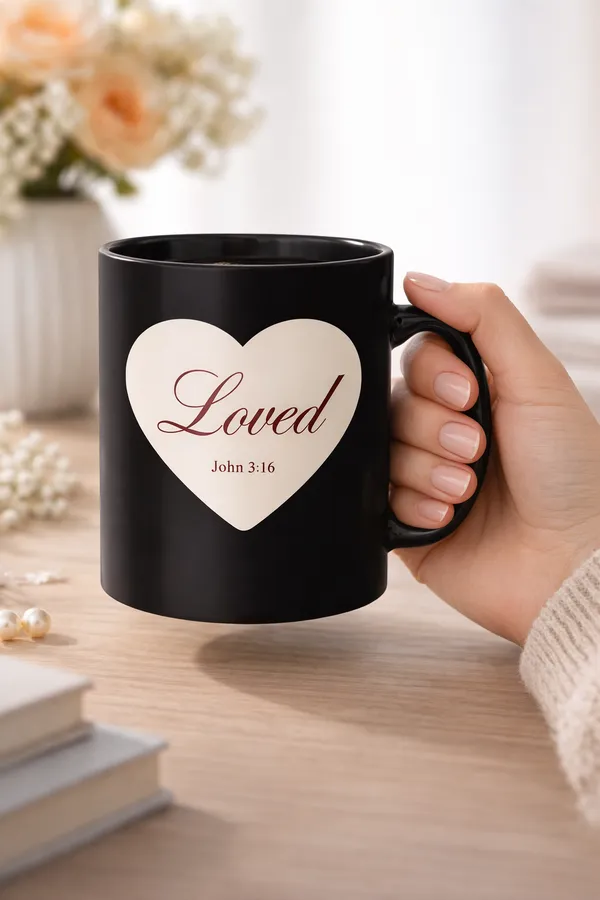 Gospel_Threads_Loved_Black_Ceramic_Coffee_Mug_|_Romans_1:7_Christian_You_Are_Loved_Scripture_Mug_India_|_Faith_Identity_Affirmation_Gift_Mug_for_Believers_&_Families