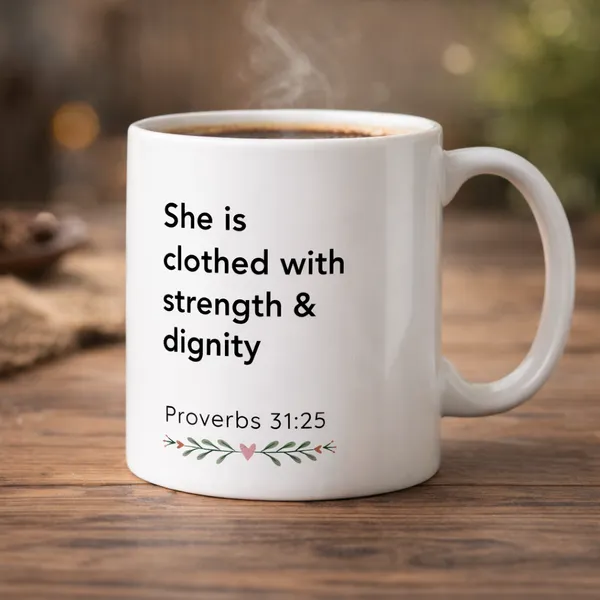 Gospel_Threads_She_Is_Clothed_With_Strength_&_Dignity_White_Ceramic_Mug_|_Proverbs_31:25_Christian_Women_Mug_India_|_Faith_Empowerment_Gift_for_Women_&_Mothers