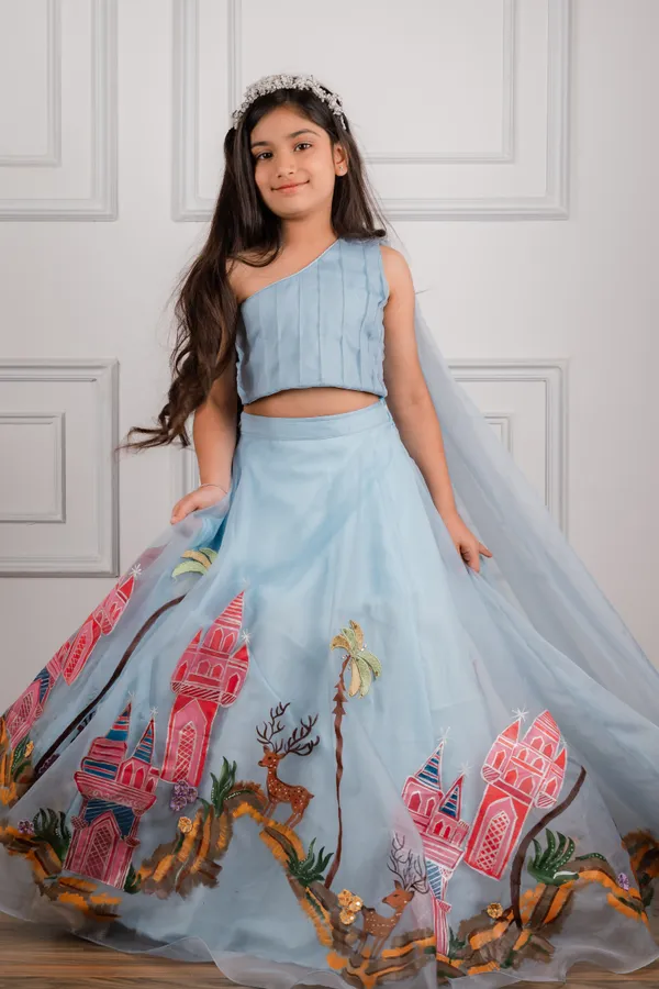 Blue_Tulle_Premium_Lehenga_Choli_Set_For_Kids
