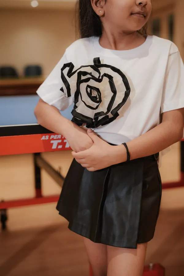 White_Tulle_Flower__Premium_T_Shirt_For_Kids