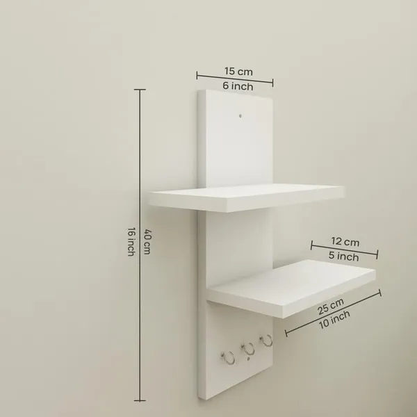 Rosebell__White_Engineered_Wood_Wall_Shelf_With_Key_Hooks_For_Home_Decor